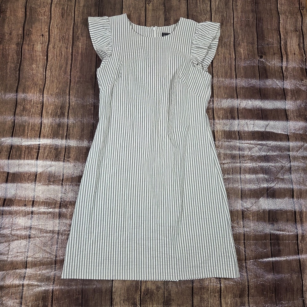 Jessica Howard Striped Seersucker Ruffle Sheath Dress Womens 8 White Preppy